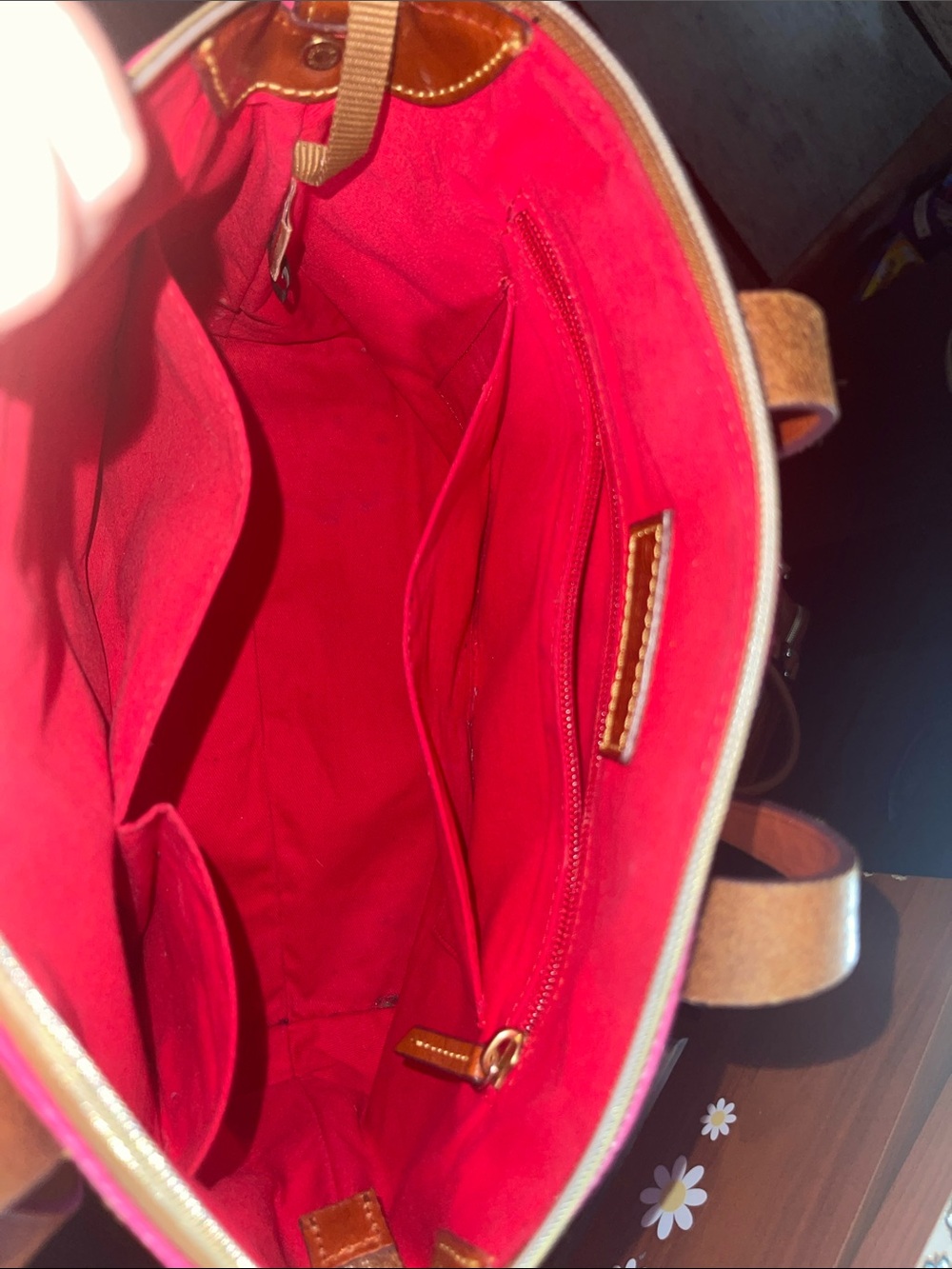 Dooney & Bourke Hot Pink Leather Domed Satchel with Brown leather Handles - Picture 4 of 6
